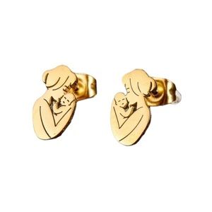 18K Gold Plated Stainless Steel Mom and Baby Stud Earrings